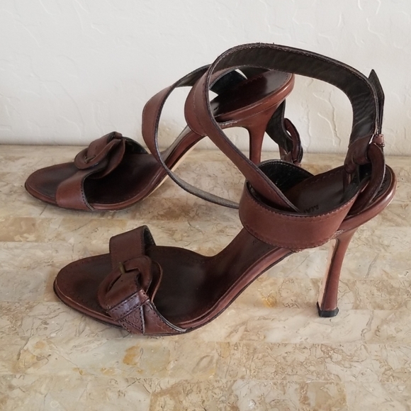 Authentic Manolo Blahnik Chocolate Ankle Wrap Heel - Picture 4 of 7